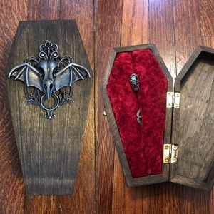 Vintage Inspired Wooden Coffin Ring Jewelry Box Victorian Gothic Vampire Wedding